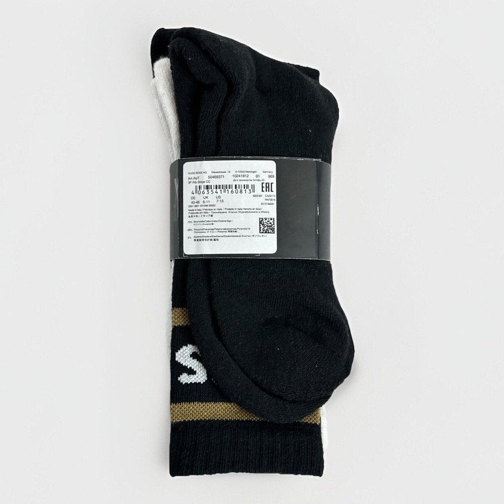 Hugo Boss (3) Pack Men's Crew Socks - Black White - Rib Stripe US 7-13 *NEW* - Picture 3 of 7